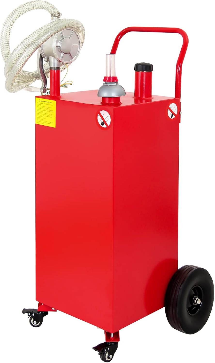 Fuel Gaddy Caddy, 35 Gallon Gas Storage Tank on 4 Wheels, with Manual Transfer Pump, Gasoline Diesel Fuel Container for Cars, Lawn Mowers, ATVs, Boats etc -Red