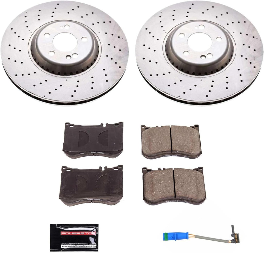PowerStop Front Brake Kit for Mercedes-Benz Maybach S550 2017 |Maybach S560 2018-20 |S450 2018-20 |S550 2014-17 |S550e 2015-17 - Z17 Ceramic Brake Pads & Disc Rotors Replacement, KOE7852