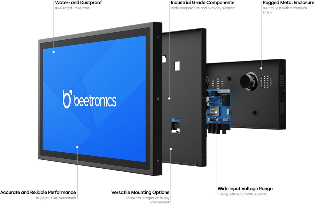 Beetronics 7 Inch Touchscreen Monitor | Full HD 1080p | 7TS7M – Industrial-Grade, Professional 10-Point Multi Touch Display for PC, Mac, Linux – HDMI, DisplayPort, USB-C, VGA Inputs