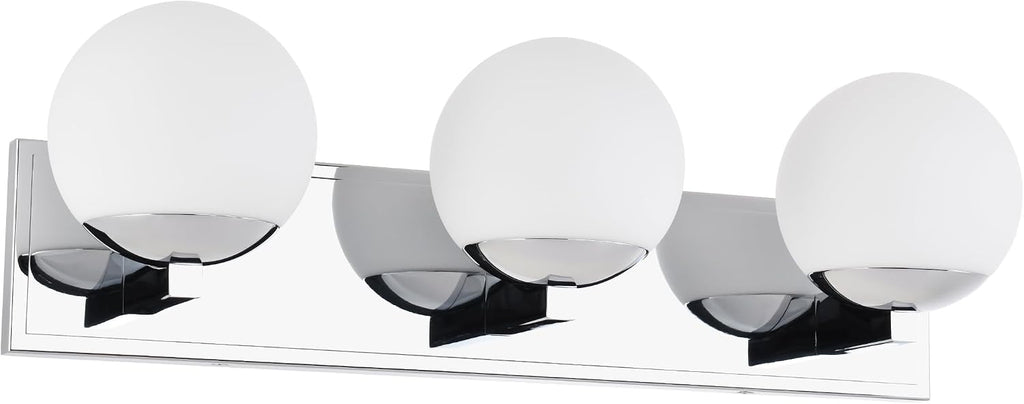 Chrome Bathroom Vanity Light Fixtures, 3-Light Globe Bathroom Vanity Light Fixtures Over Mirror, Modern Wall Lights for Living Room, Long Backplate, Standard E26 Base, Chrome