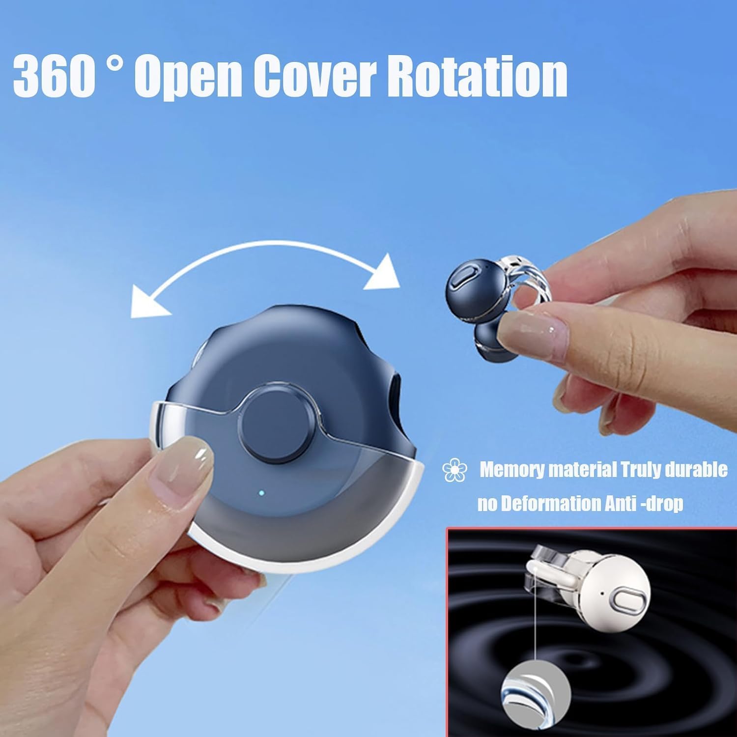 Clip On Headphones Open Earbuds Clip On Earbuds Open Ear Buds Wireless Bluetooth 5.3 Sport Earphones Built-In Mic 56H Playtime Charging Case Ipx5 Waterproof Ear Bud Wireless for Exercise blue