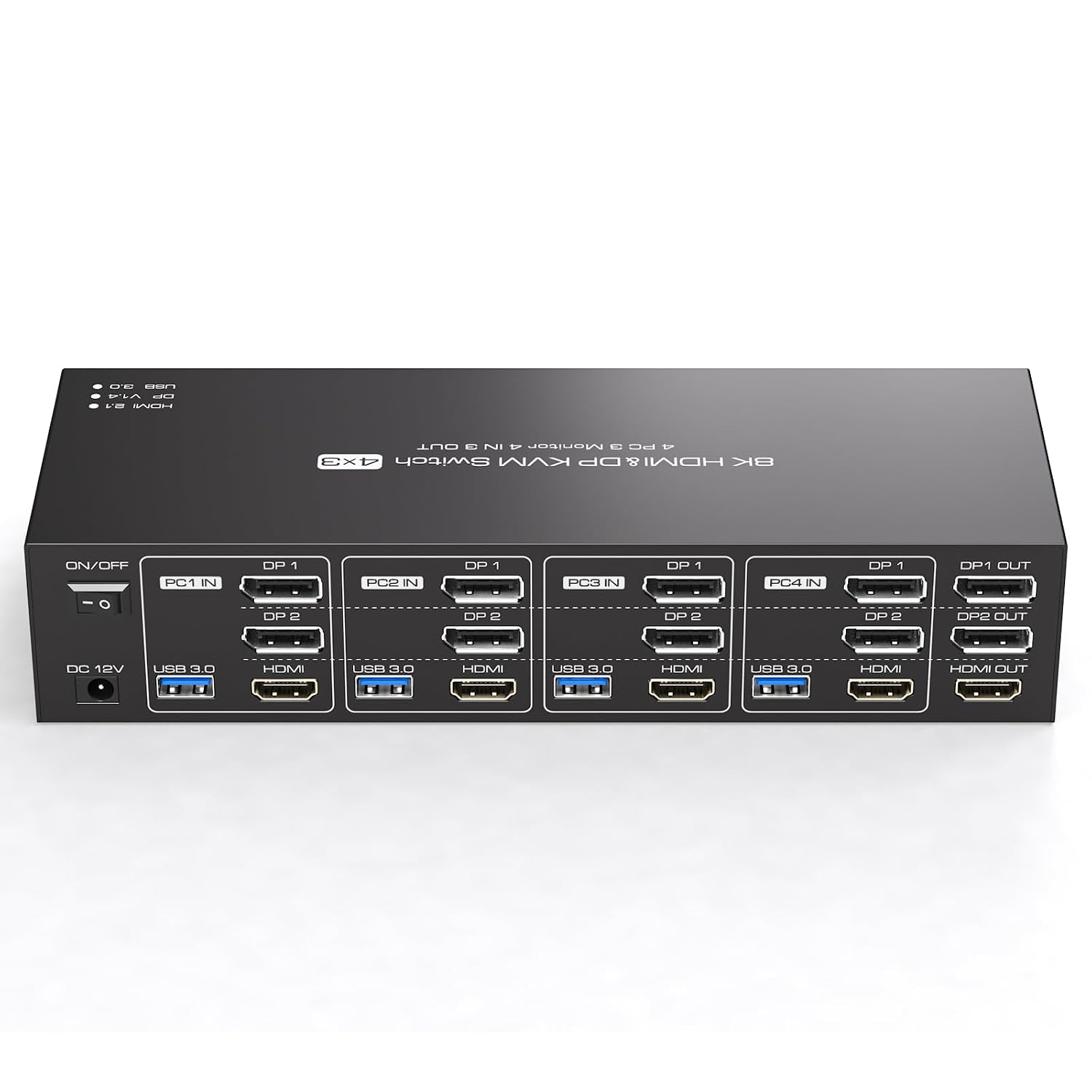 4K144Hz HDMI + 2 Displayport KVM Switch 3 Monitors 4 Computers 8K KVM Switches Triple Monitor for Four Computer Share 3 Display and Four USB 3.0 Ports Support Extended/Copy Mode with Infrared Remote