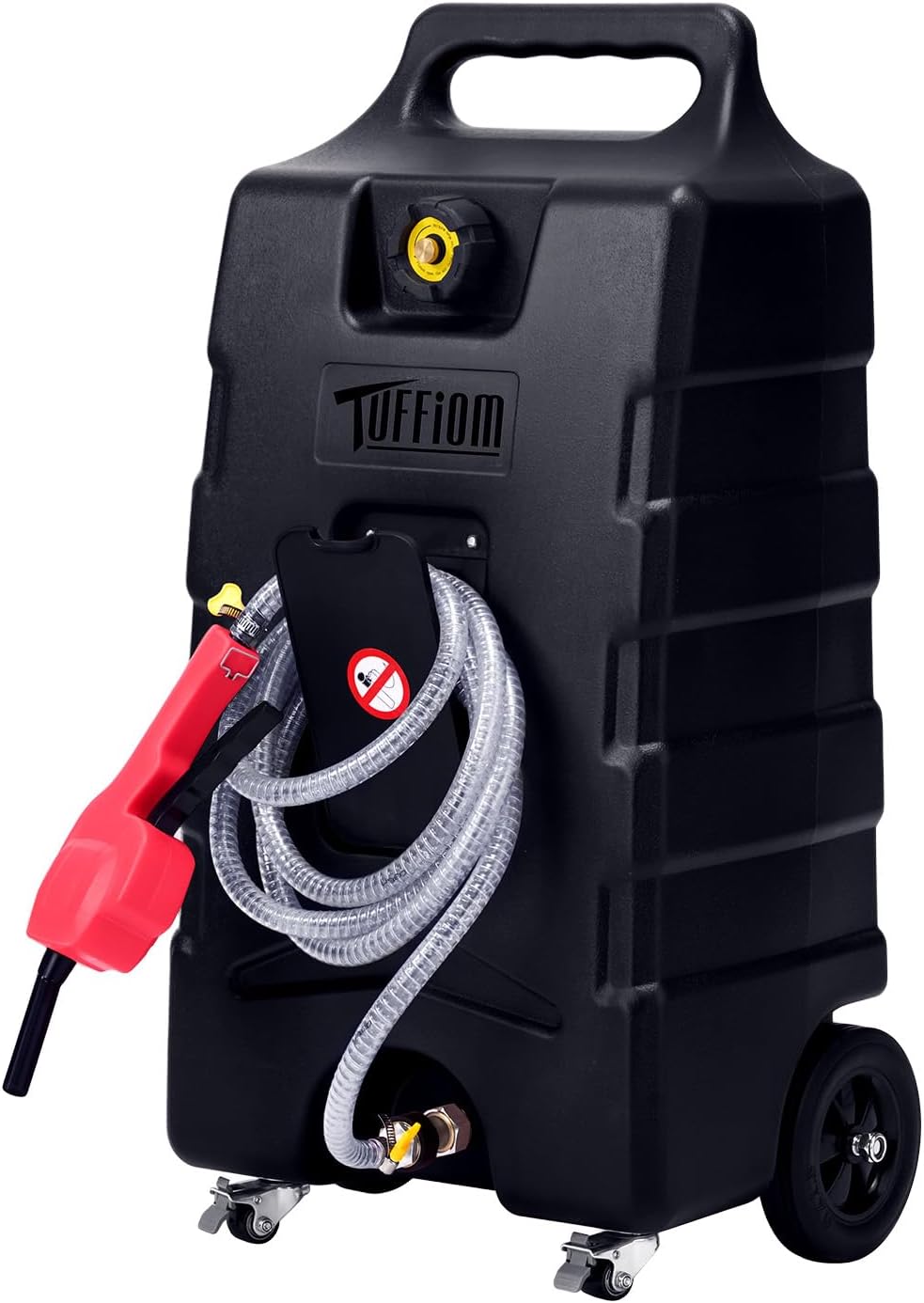 TUFFIOM 15 Gallon Portable Gas Caddy with Locking Swivel Casters, Fuel Storage Tank, Gasoline Diesel Can w/Manual Fuel Transfer Pump for Automobile ATV Mower Tractor Boat Motorcycle