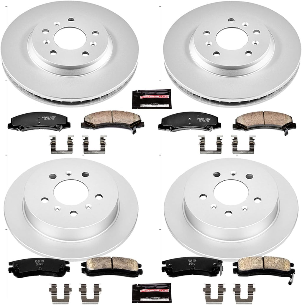 PowerStop Front and Rear Brake Kit for Chevrolet Impala 2006-10 | Chevrolet Monte Carlo 2006-07 - Fully-Coated Disc Rotors with Z17 Ceramic Brake Pads Replacement, CRK1438