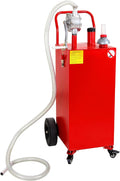 30 Gallon Fuel Caddy, Portable Gas Tank with Manual Transfer Pump, Gas Caddy on 4 Wheels, Gasoline Diesel Fuel Storage Tank for Cars, Boats, Lawn Mowers, ATVs, Red