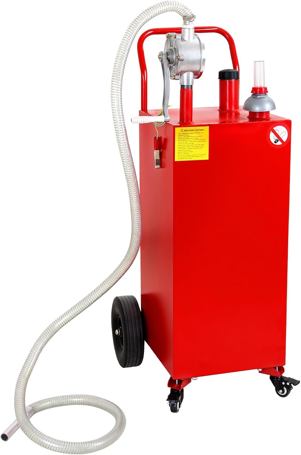 30 Gallon Fuel Caddy, Portable Gas Tank with Manual Transfer Pump, Gas Caddy on 4 Wheels, Gasoline Diesel Fuel Storage Tank for Cars, Boats, Lawn Mowers, ATVs, Red