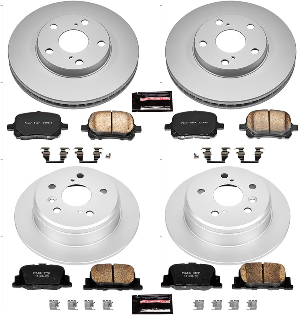 PowerStop Front and Rear Brake Kit for Lexus ES300 2000-01 | Toyota Camry 2000-01 - Fully-Coated Disc Rotors with Z17 Ceramic Brake Pads Replacement, CRK1061