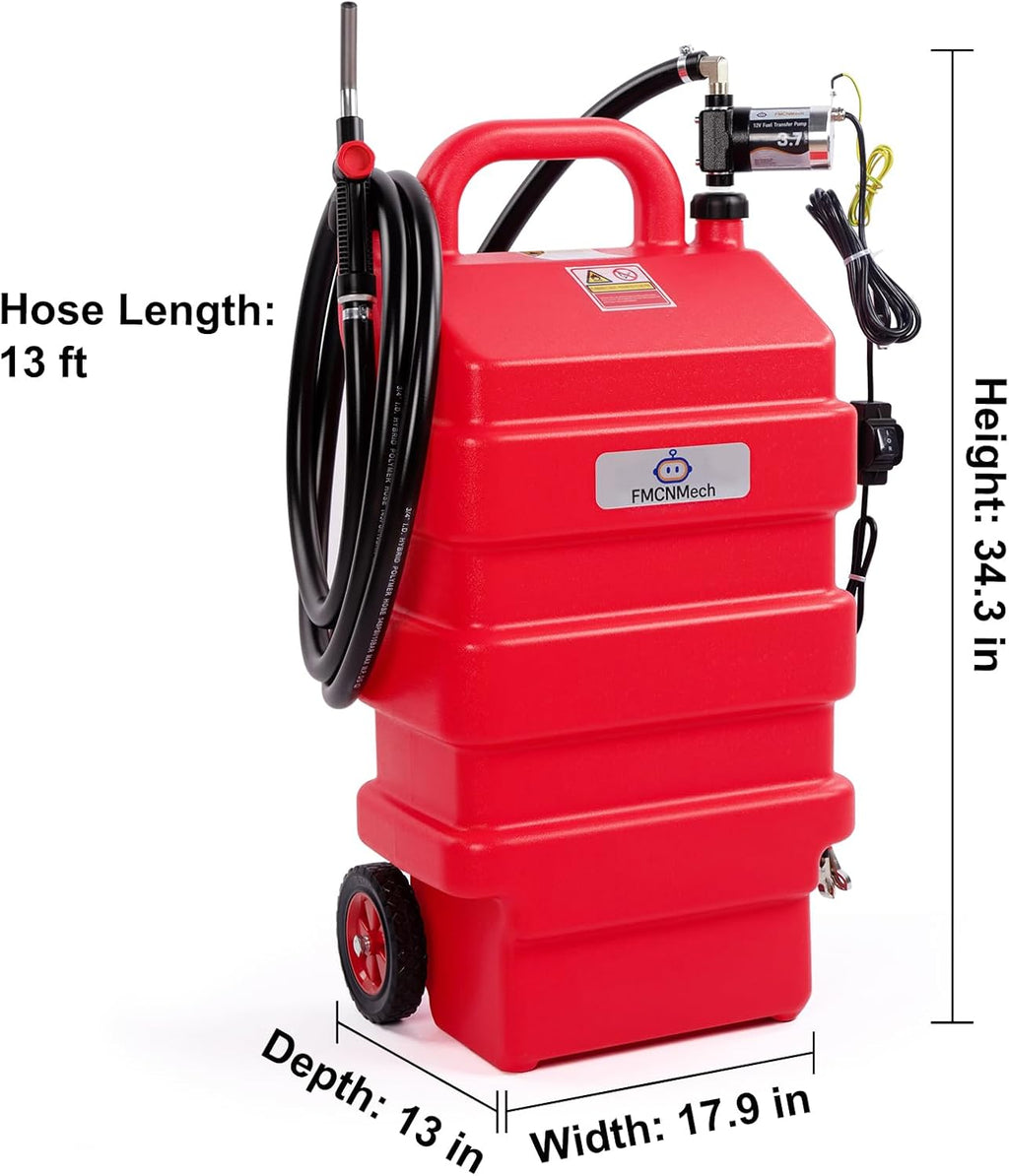 FMCNMech 16 Gallon Portable Fuel Caddy with 12V Electric Pump, Forward & Reverse Fuel Transfer Tank for Gasoline, Diesel, and Kerosene, HDPE Fuel Tank with Wheels for Pickup Trucks, Lawn Mowers, Tractors, ATVs, and Garage Use