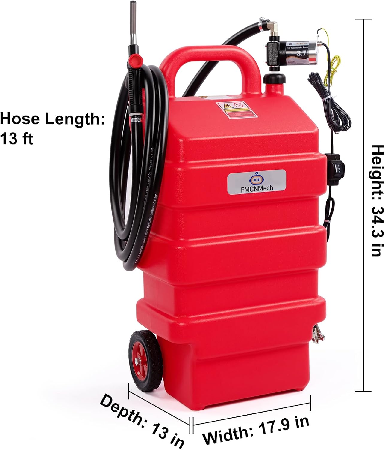FMCNMech 16 Gallon Portable Fuel Caddy with 12V Electric Pump, Forward & Reverse Fuel Transfer Tank for Gasoline, Diesel, and Kerosene, HDPE Fuel Tank with Wheels for Pickup Trucks, Lawn Mowers, Tractors, ATVs, and Garage Use