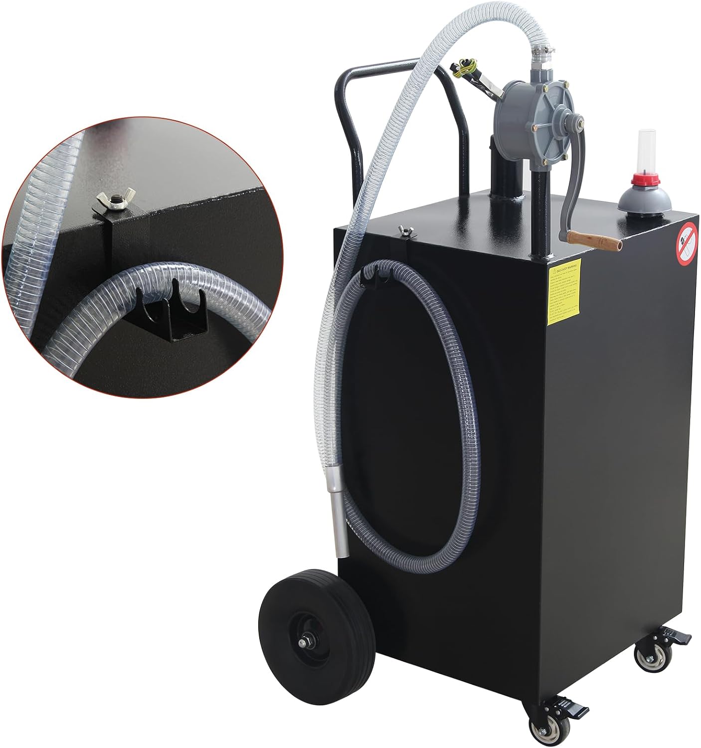 45 Gallon Fuel Caddy with Pump – Portable Gasoline & Diesel Storage Tank with Wheels, Manual Fuel Transfer Can for Cars, Trucks, Boats, Motorcycles, Lawn Mowers & ATVs – Black