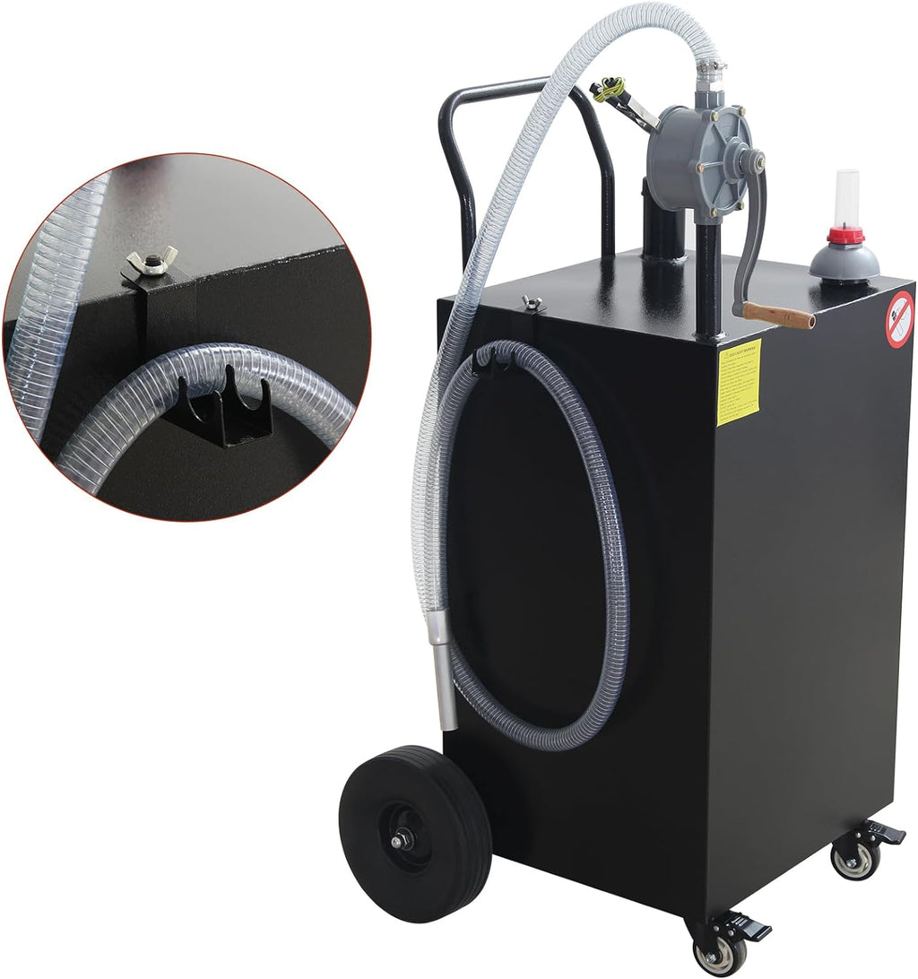45 Gallon Fuel Caddy with Manual Pump, Portable Gas & Diesel Transfer Tank on 4 Wheels –Fuel Tank for Refueling Trucks, Cars, Lawn Mowers, ATVs, Boat