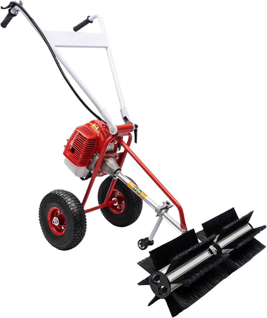 TFCFL 43CC Gas Power Broom Sweeper, 1.7HP Powered Brush Sweeping Broom, Power Broom Sweeper Cordless, Walk-Behind Outdoor Hand Push Sweeper for Lawn Leaf Artificial Turf Grass Gravel Cleaning
