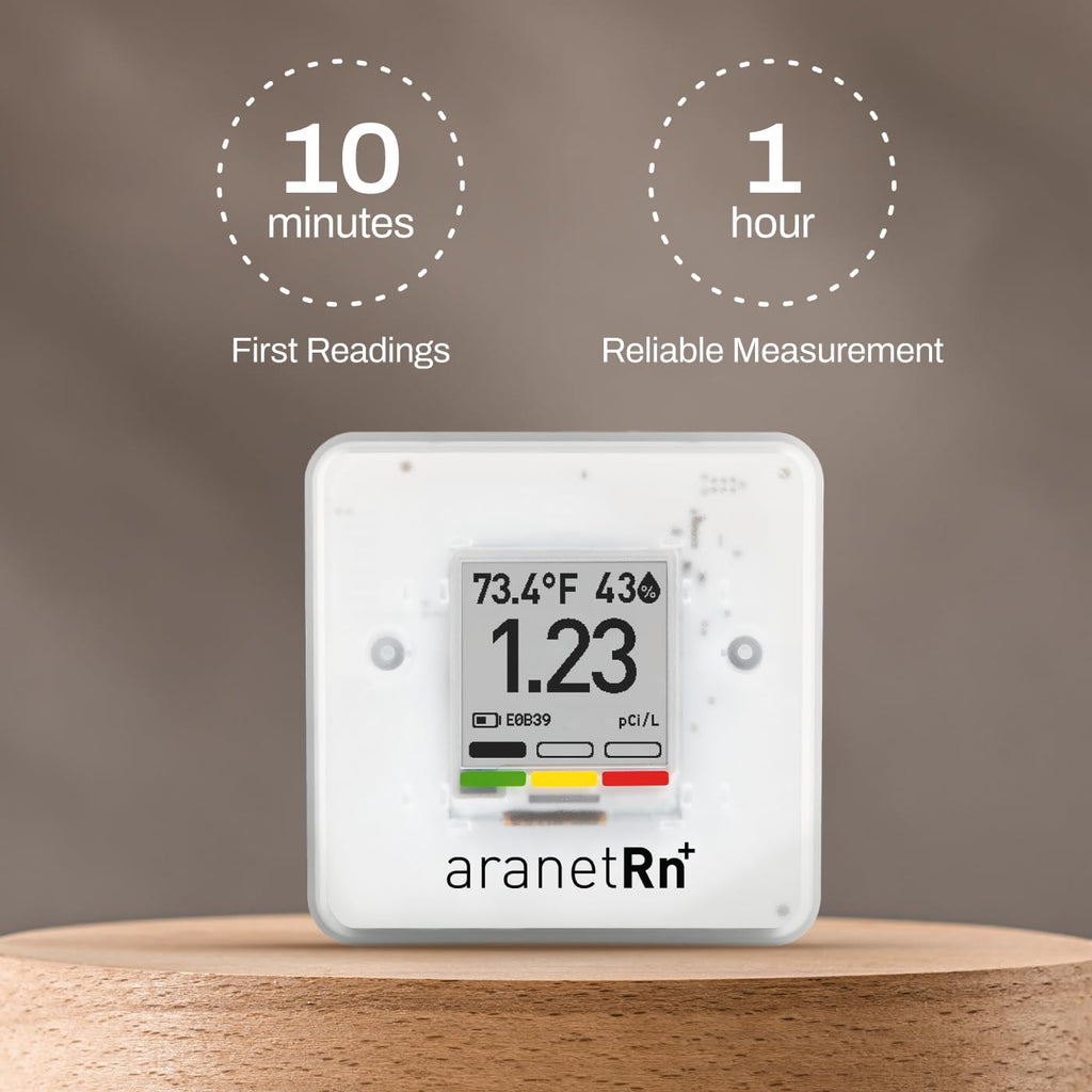 SAF Aranet Radon Detector for Home: 10-Min Measurement, Temperature, Relative Humidity, Pressure, E-Ink Display, 7-Year Battery, Portable with Free App, Bq/m3 & pCi/L Selectable