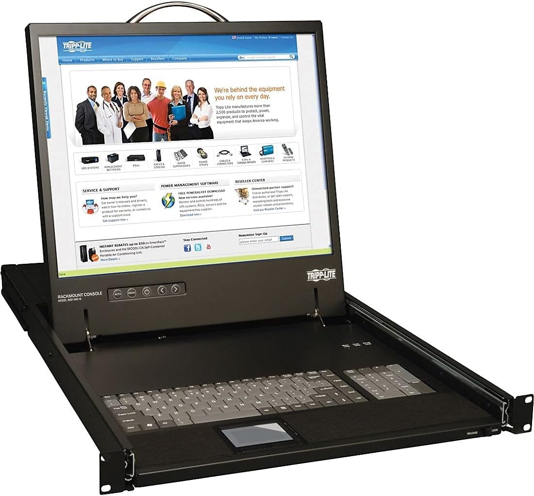 Tripp Lite Rack Mount KVM Console, 19 inch LCD Display Monitor, Touch Pad, 0-9 Numeric Keypad, 1URM, 120/240 VAC, 1-Year Warranty (B021-000-19)