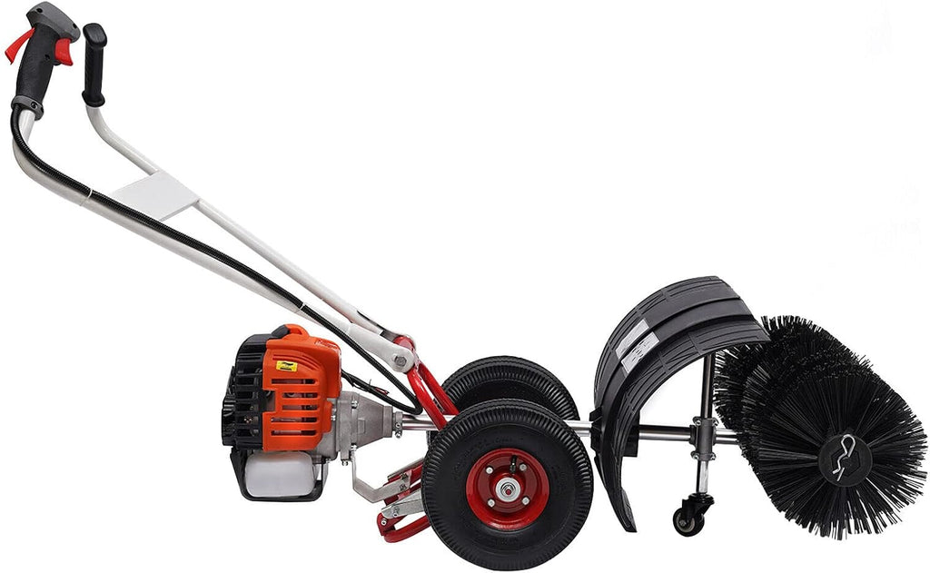Artificial Grass Brush Sweeper 2-Stroke 52CC 2.5HP Gas Powered Walk Behind Sweeper Broom 23.6In Hand Push Snow Leaves Cleaning Sweeper for Artificial Turf, Lawn, Sidewalk, Driveway
