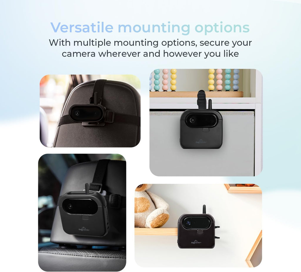 Tiny Traveler Ai Smart Wireless Baby Car Monitor with Add-On Camera, Travel Kit & Power Bank - AI-Powered Safety Alerts Detection, Virtual Fence, Long Range 1000ft Night Vision, 2-Way Talk - Black