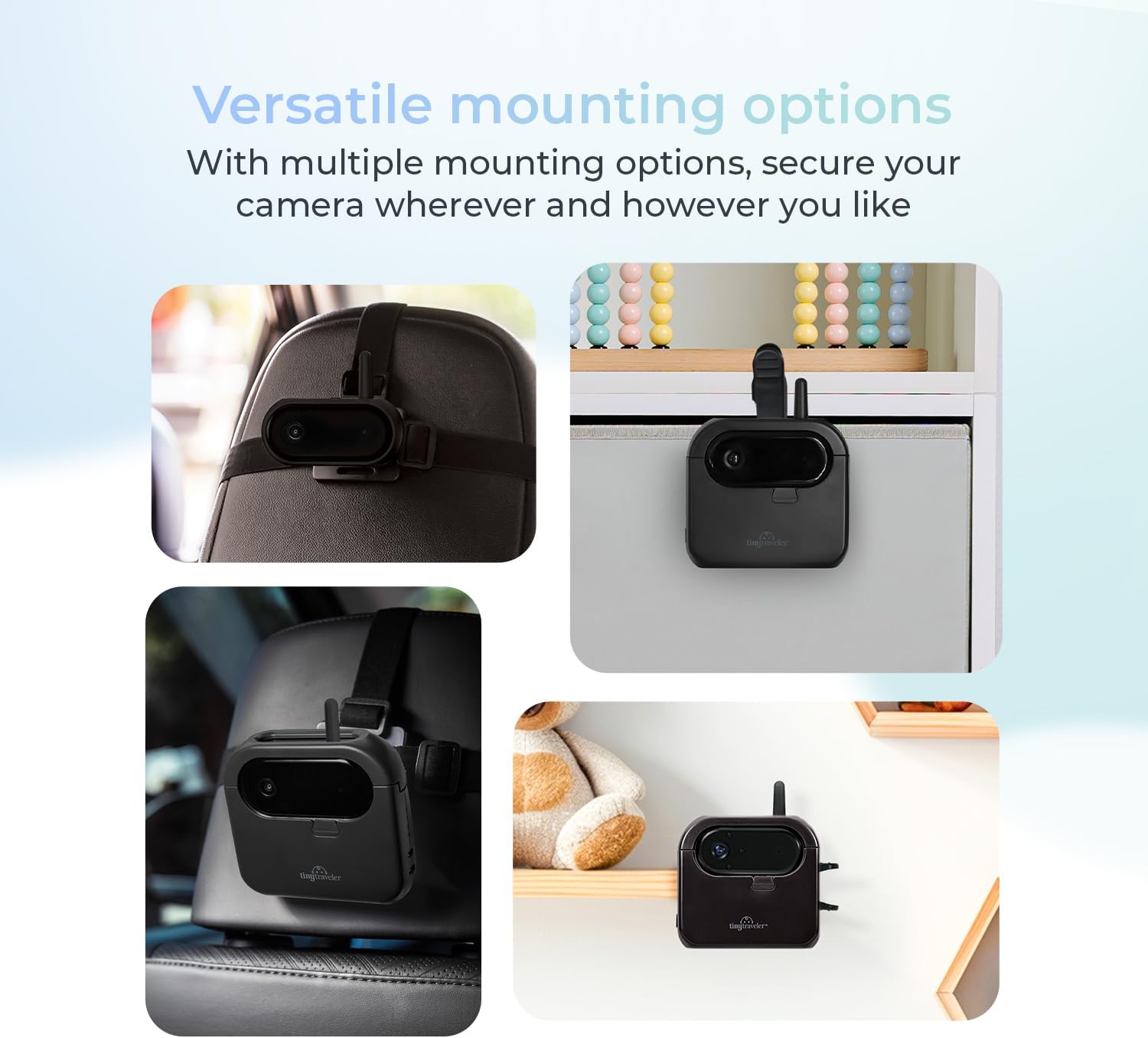 Tiny Traveler Ai Smart Wireless Baby Car Monitor with Add-On Camera, Travel Kit & Power Bank - AI-Powered Safety Alerts Detection, Virtual Fence, Long Range 1000ft Night Vision, 2-Way Talk - Black
