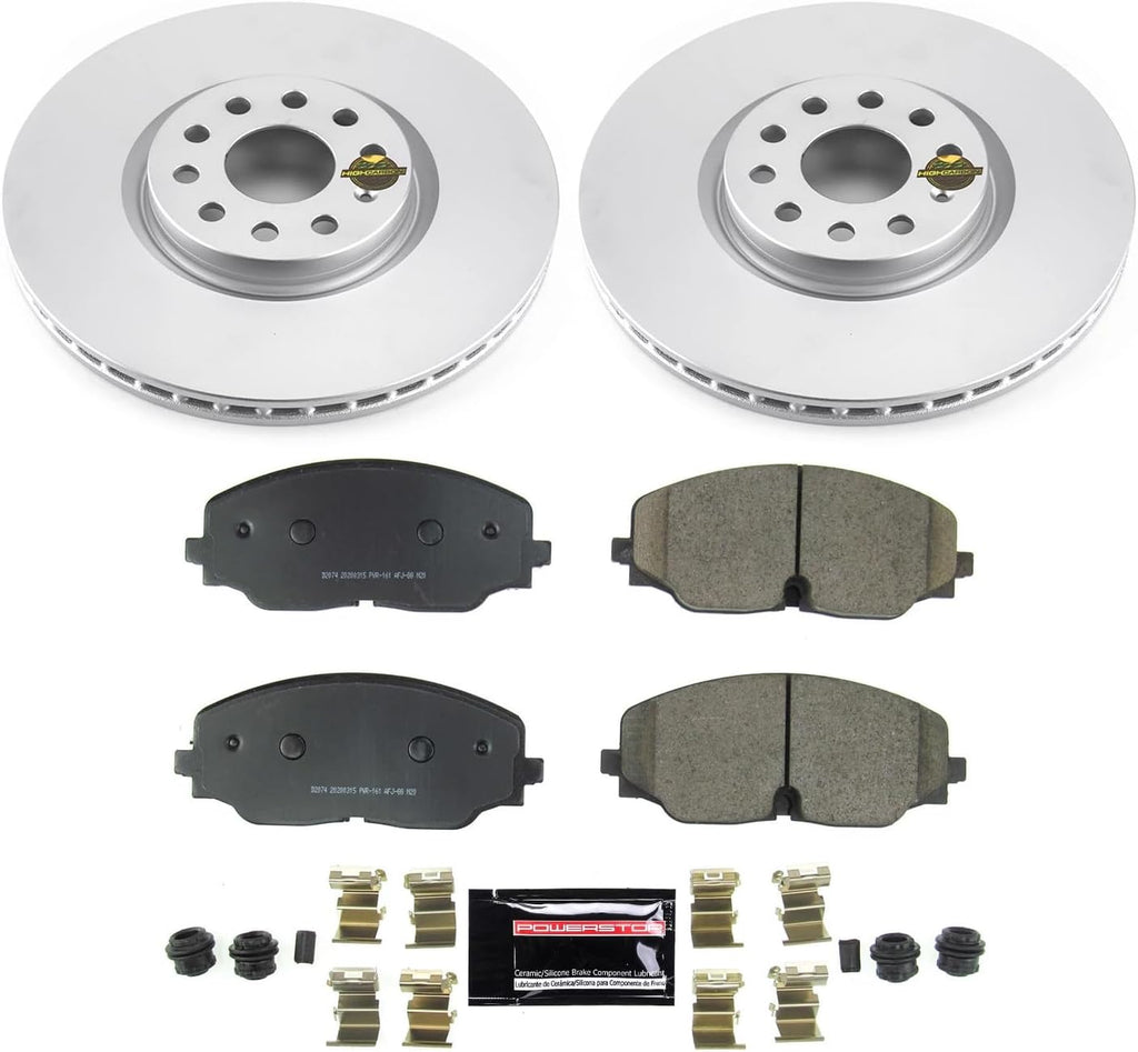 PowerStop Front Brake Kit for Volkswagen Atlas 2018-21 | Volkswagen Atlas Cross Sport 2020-21 - Fully-Coated Disc Rotors with Z23 Carbon-Fiber Ceramic Brake Pads Upgrade, CRK8117
