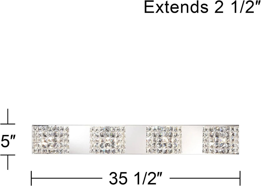Vienna Full Spectrum Cesenna Modern Wall Light Chrome Silver Metal Hardwired 35 1/2' Wide 4-Light Fixture Mounted Clear Crystal Shades for Bathroom Vanity Mirror House Home Hallway Room Decor