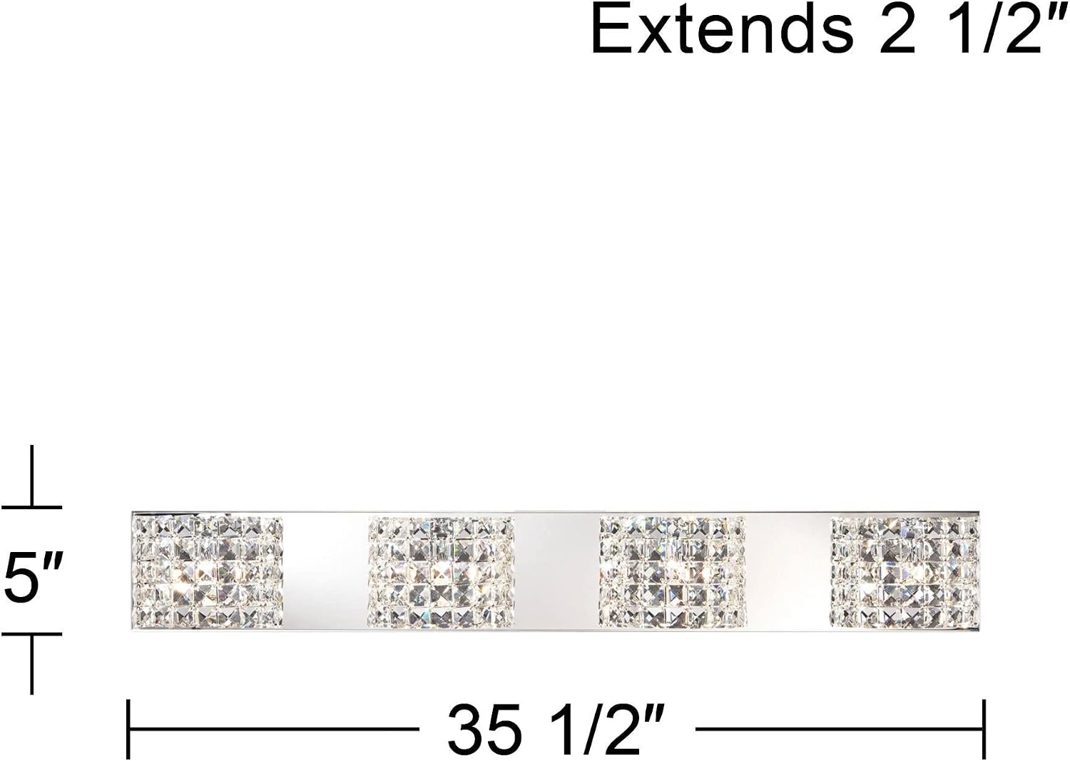 Vienna Full Spectrum Cesenna Modern Wall Light Chrome Silver Metal Hardwired 35 1/2' Wide 4-Light Fixture Mounted Clear Crystal Shades for Bathroom Vanity Mirror House Home Hallway Room Decor