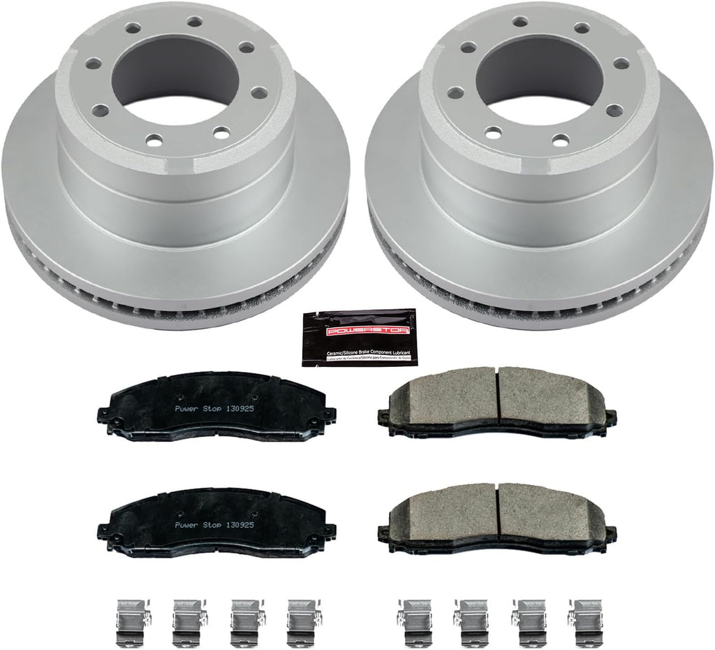 PowerStop Rear Brake Kit for Ford F-250 Super Duty 2012-22 | Ford F-350 Super Duty 2013-22 - Fully-Coated Disc Rotors with Z17 Ceramic Brake Pads Replacement, CRK6407