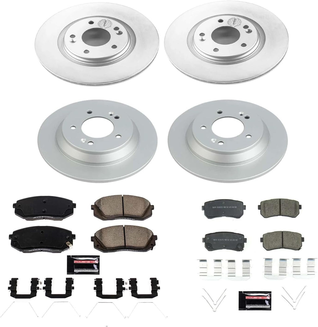 PowerStop Front and Rear Brake Kit for Hyundai Kona 2018-23 - Fully-Coated Disc Rotors with Z17 Ceramic Brake Pads Replacement, CRK8287