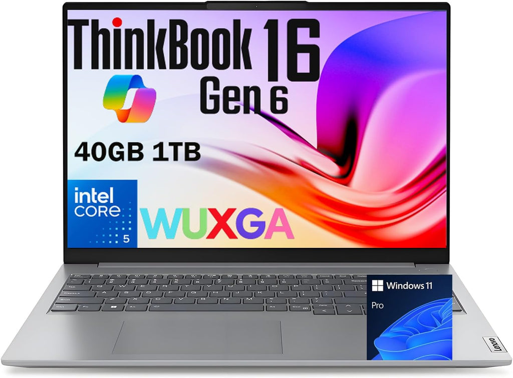 Lenovo New ThinkBook 16 G6 16' WUXGA FHD+ Business Laptop Computer, 13th Gen Intel 8-Core i5-13420H (Beat Ultra 7-155U), 32GB DDR5 RAM, 2TB SSD, HDMI, SD Card Reader, RJ-45, Wi-Fi 6, Windows 11 Pro