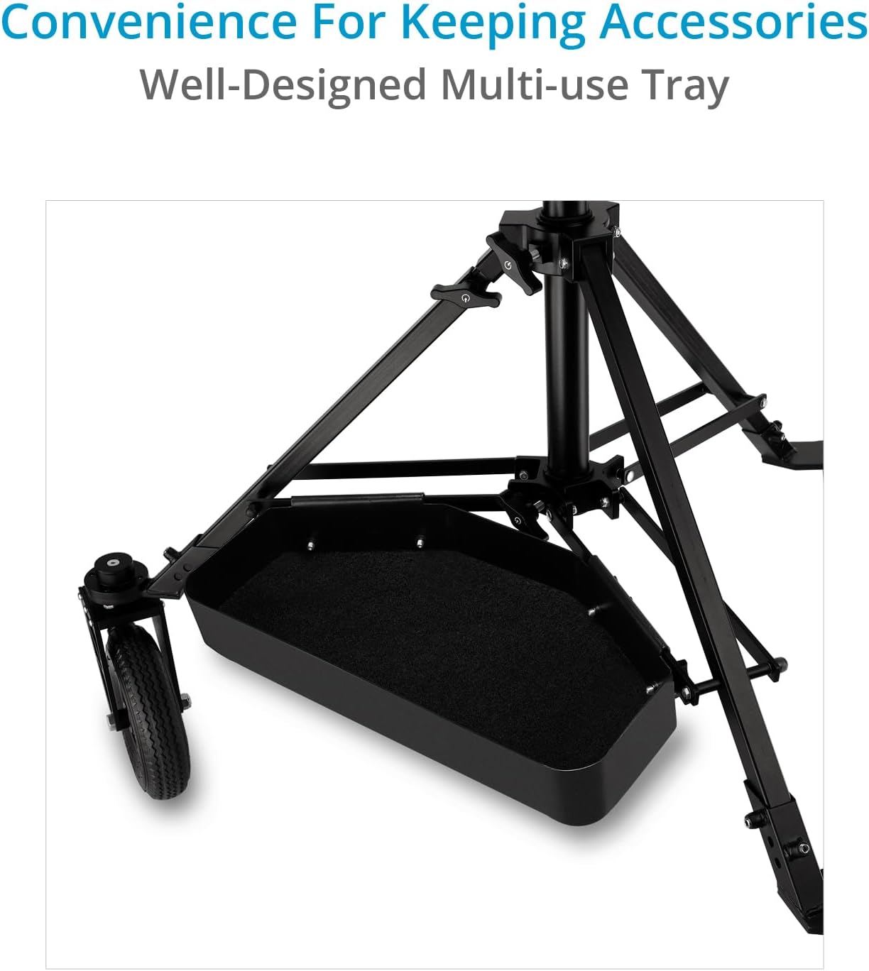 PROAIM Alpha Mobile Workstation: Height Adjustable Stand with 5/8 Baby Pin Mount, Monitor Mount, Wheel Set, Laptop & Accessory Tray. for Camera Operators, Photographers & Videomakers (TP-ALPA-02)