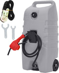 14 Gallon Portable Fuel Tank, Gray Fuel Storage Container with Manual Siphon Pump & 10FT Hose, Gasoline Diesel Caddy with Wheels, Fuel Transfer Tank for Car, ATV, Boat, Lawn Mower, Generator