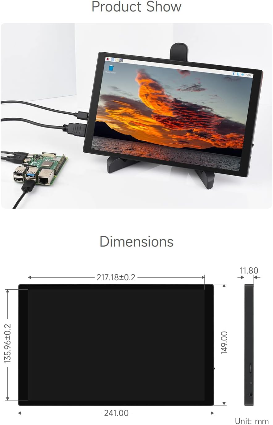waveshare 10.1inch Capacitive Touch Display, 1280×800 Resolution, Compatible with Raspberry Pi 5/4B/3B/Zero/Zero W/Zero 2W/Pico/Pico W/Pico WH, Support Jetson Nano, VisionFive2, PC and Smartphone