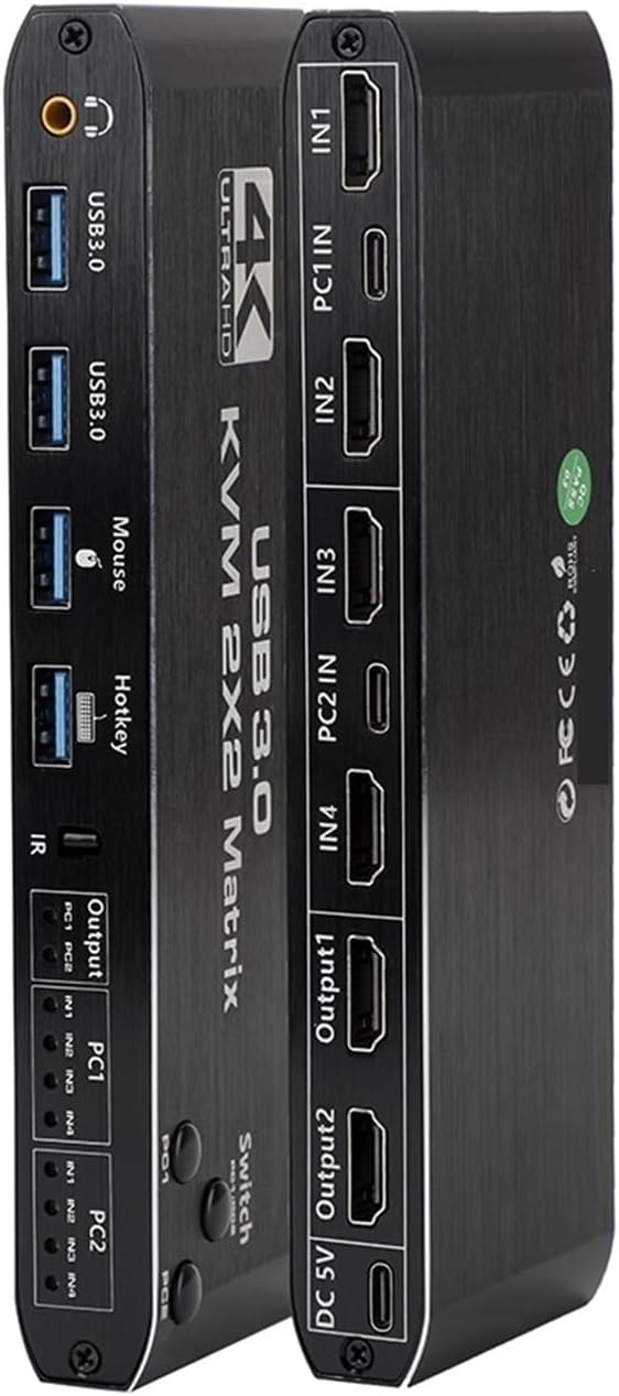 2x2 Kvm Switch 4K 60Hz Dual Monitor KVM Extended Display USB Switcher 2 in Out for Computers Share Monitors