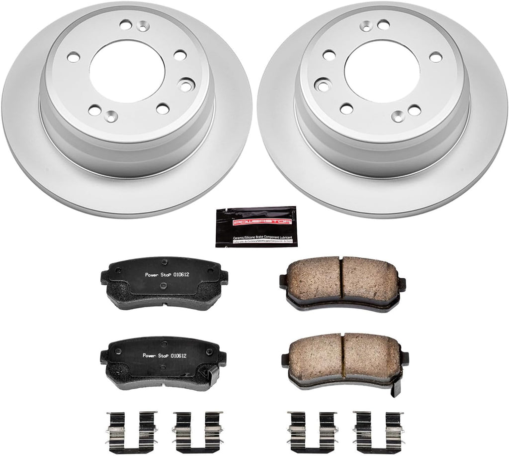 PowerStop Rear Brake Kit for Hyundai Elantra 2009-12 |Tucson 2010-15 |Kia Sportage 2011-16 - Fully-Coated Disc Rotors with Z17 Ceramic Brake Pads Replacement, CRK6093