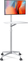 viozon Mobile Desk,Mobile Workstation,Mulitiuse Rolling Laptop Floor Stand,34'-48.6' Height Adjustable,Compatible with 17'-27'Monitor&12'-17'Laptop,21'×14' Desk Board,Maxload 17.6lbs,4 Lockable Wheels
