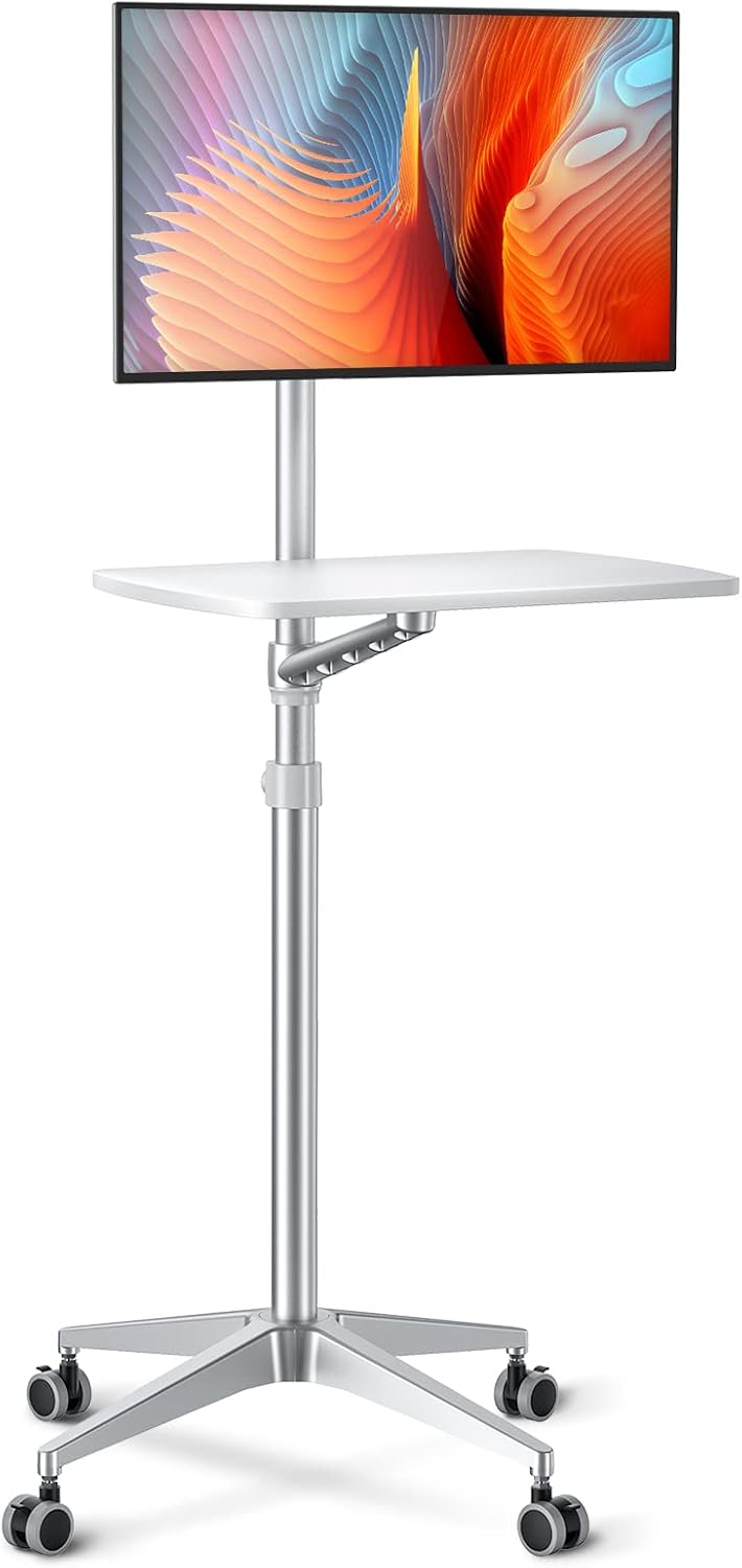 viozon Mobile Desk,Mobile Workstation,Mulitiuse Rolling Laptop Floor Stand,34'-48.6' Height Adjustable,Compatible with 17'-27'Monitor&12'-17'Laptop,21'×14' Desk Board,Maxload 17.6lbs,4 Lockable Wheels