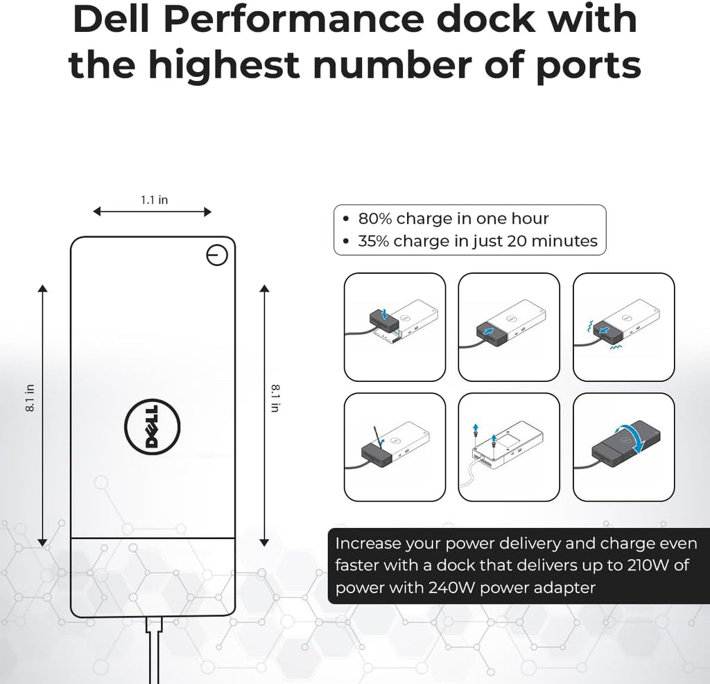 WD19DCS Dell Docking Station Dual Monitor - 4K Display, USB-C Performance Dock with 240W Adapter, HDMI, DisplayPort, USB-C Cables & Cloth (Renewed)