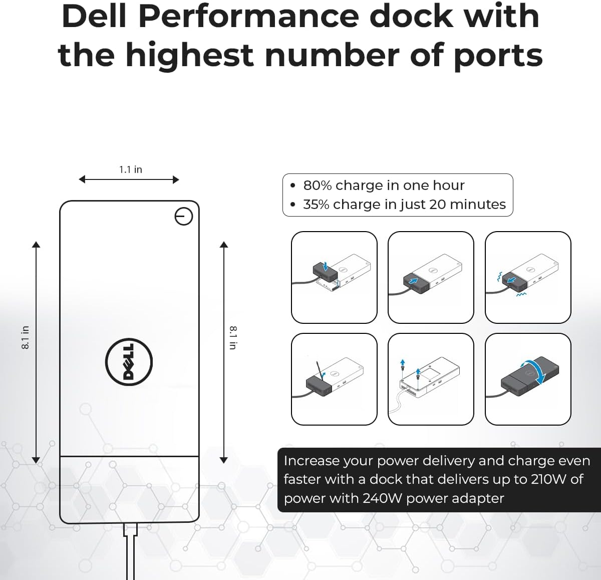 WD19DCS Dell Docking Station Dual Monitor - 4K Display, USB-C Performance Dock with 240W Adapter, HDMI, DisplayPort, USB-C Cables & Cloth (Renewed)