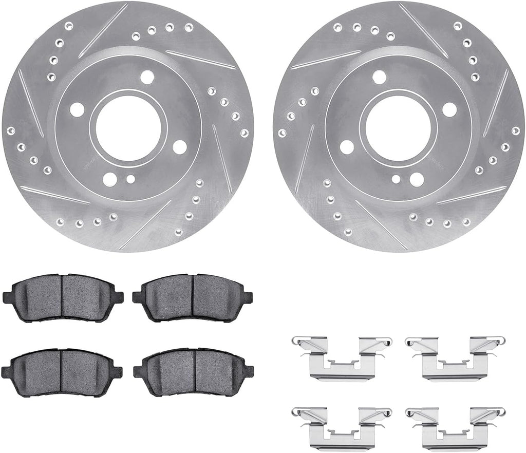 R1 Concepts Front Brake Kit Fits 2011-2019 Ford Fiesta| Performance Sport Pads, Drilled Slotted Rotors| Hardware| 10.2' Front