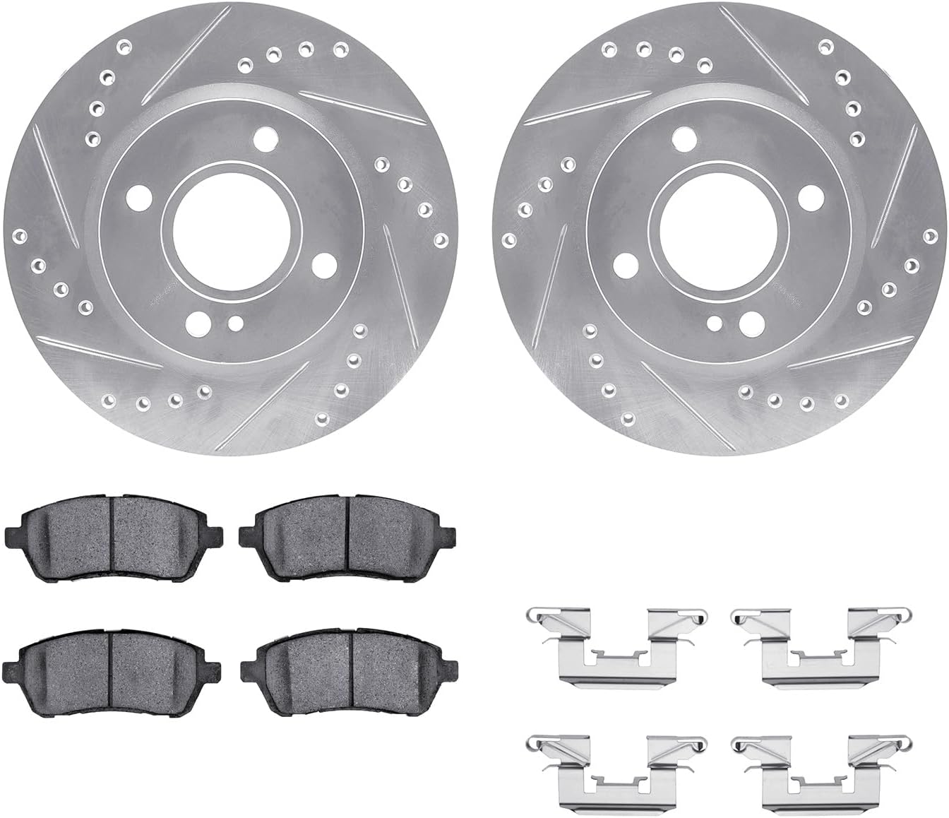 R1 Concepts Front Brake Kit Fits 2011-2019 Ford Fiesta| Performance Sport Pads, Drilled Slotted Rotors| Hardware| 10.2' Front