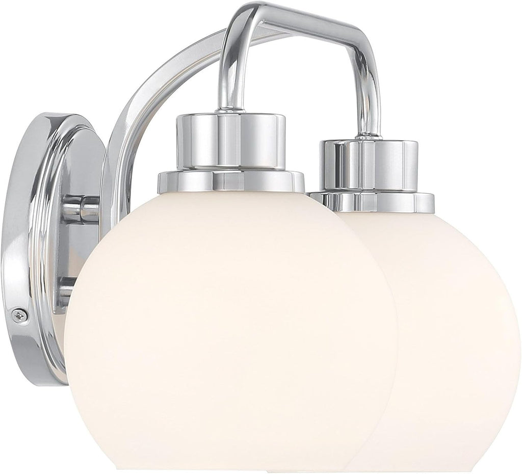 Meridian M80080CH White Opal Glass Bathroom Vanity Light, 2-Light 120 Total Watts, 8' H x 16' W, Chrome
