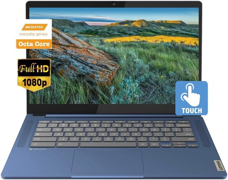 Lenovo 2023 Ideapad Slim 3, 14' (1920 x 1080) FHD Touchscreen Chromebook Slim Thin Laptop, 8-Core MediaTek Kompanio 520, 4GB RAM, 64GB eMMC, WiFi 6, Chrome OS, Abyss Blue, EAT 64GB Micro SD