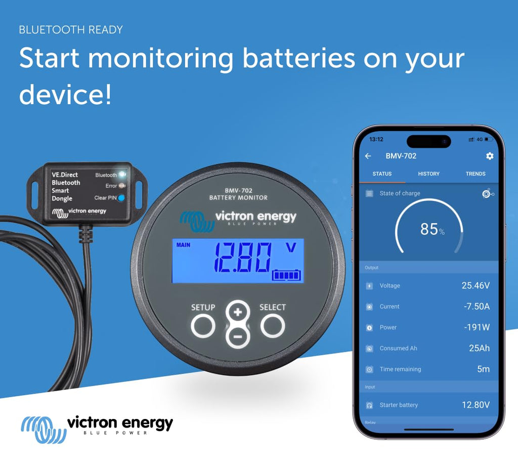 Victron Energy BMV-702 Battery Monitor with Shunt & Display - 6.5-95 VDC - Grey