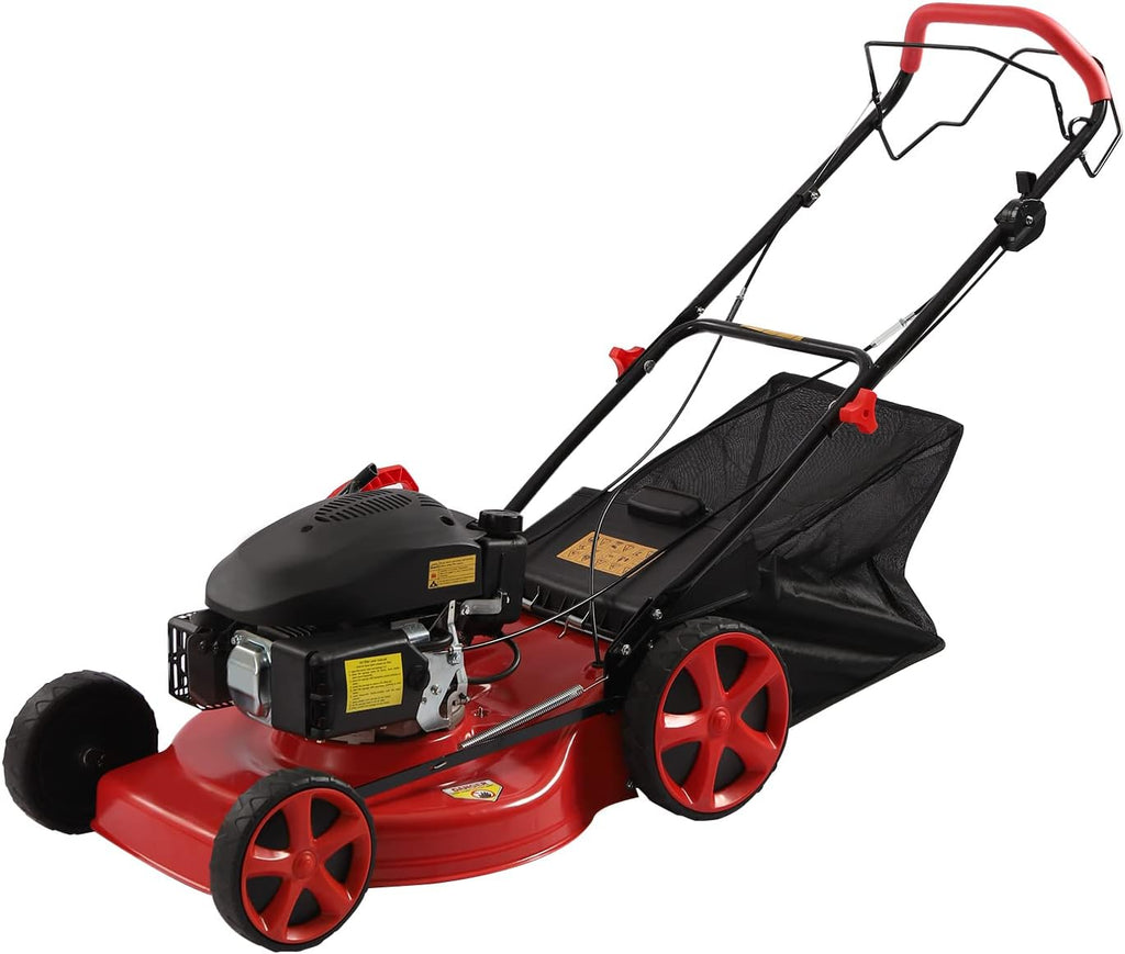 Self-Propelled Petrol Lawn Mower, 140cc 4-Stroke Petrol Engine Lawn Mower with 20-inch Blade, Walk-Behind Lawn Mower Cordless Push Lawn Mowers & Tractors with 60L Grass Tank Large Wheels 2800 RPM