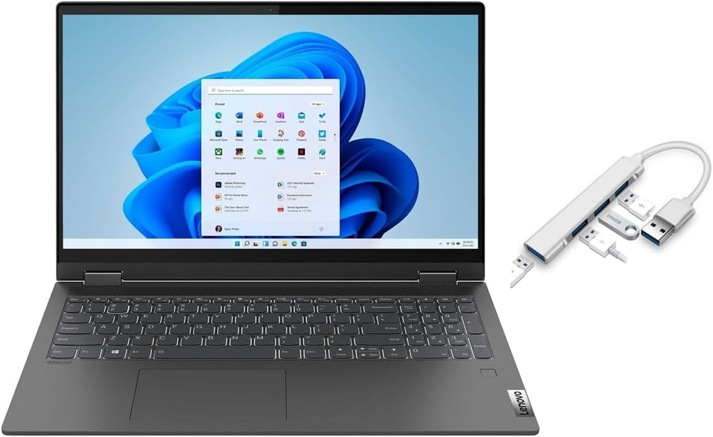 Lenovo Flex 5i 15.6' FHD Touch Screen Laptop | Intel Core i5-1135G7 Processor | 8GB RAM | 256GB SSD | Intel Iris Xe Graphics | Windows 11 Home | Graphite Grey | Bundle with USB 3.0 Hub