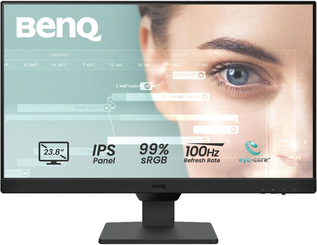 BenQ GW2490 100Hz Gaming Computer Monitor 24' FHD 1920x1080p, IPS, Eye-Care Tech, Low Blue Light, Anti-Glare, Adaptive Brightness, Built-in Speakers, DisplayPort, HDMI + H&A Heavy Dua