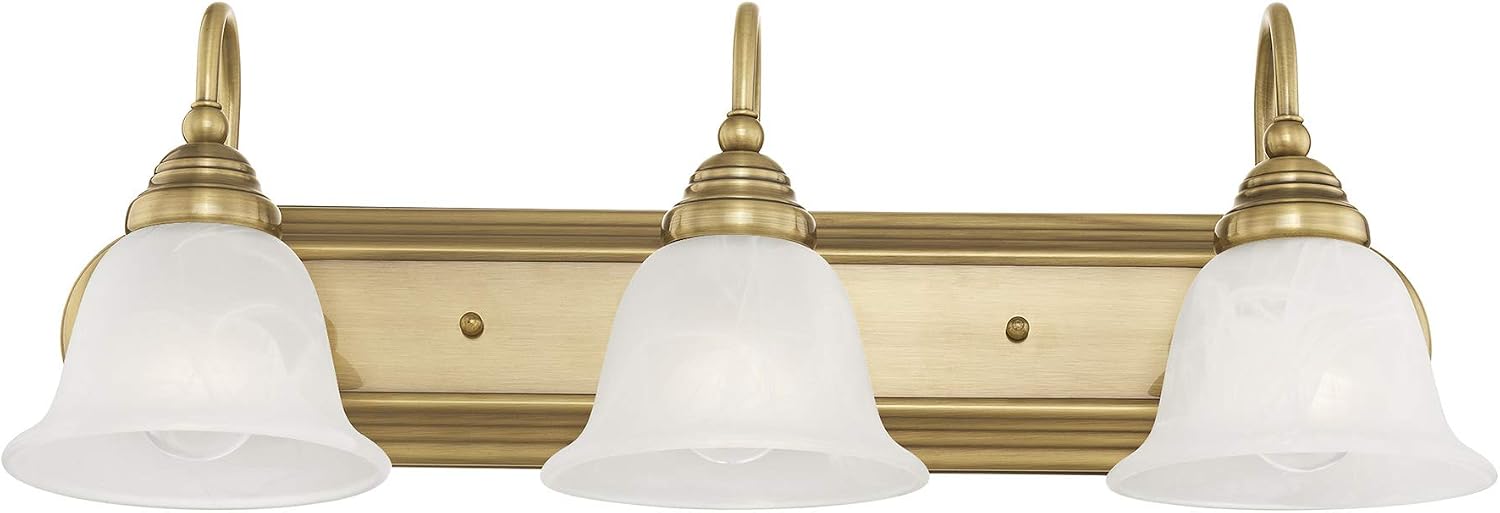 Livex Lighting 1003-01 Bath Vanity with White Alabaster Glass Shades, Antique Brass, 24 x 8.5 x 8.5
