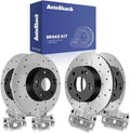 AutoShack Front & Rear Brake Rotors & Calipers for Honda, Civic 2006-2011, FWD L4 1.8L - E-Coated Drilled & Slotted - ShadowGuard