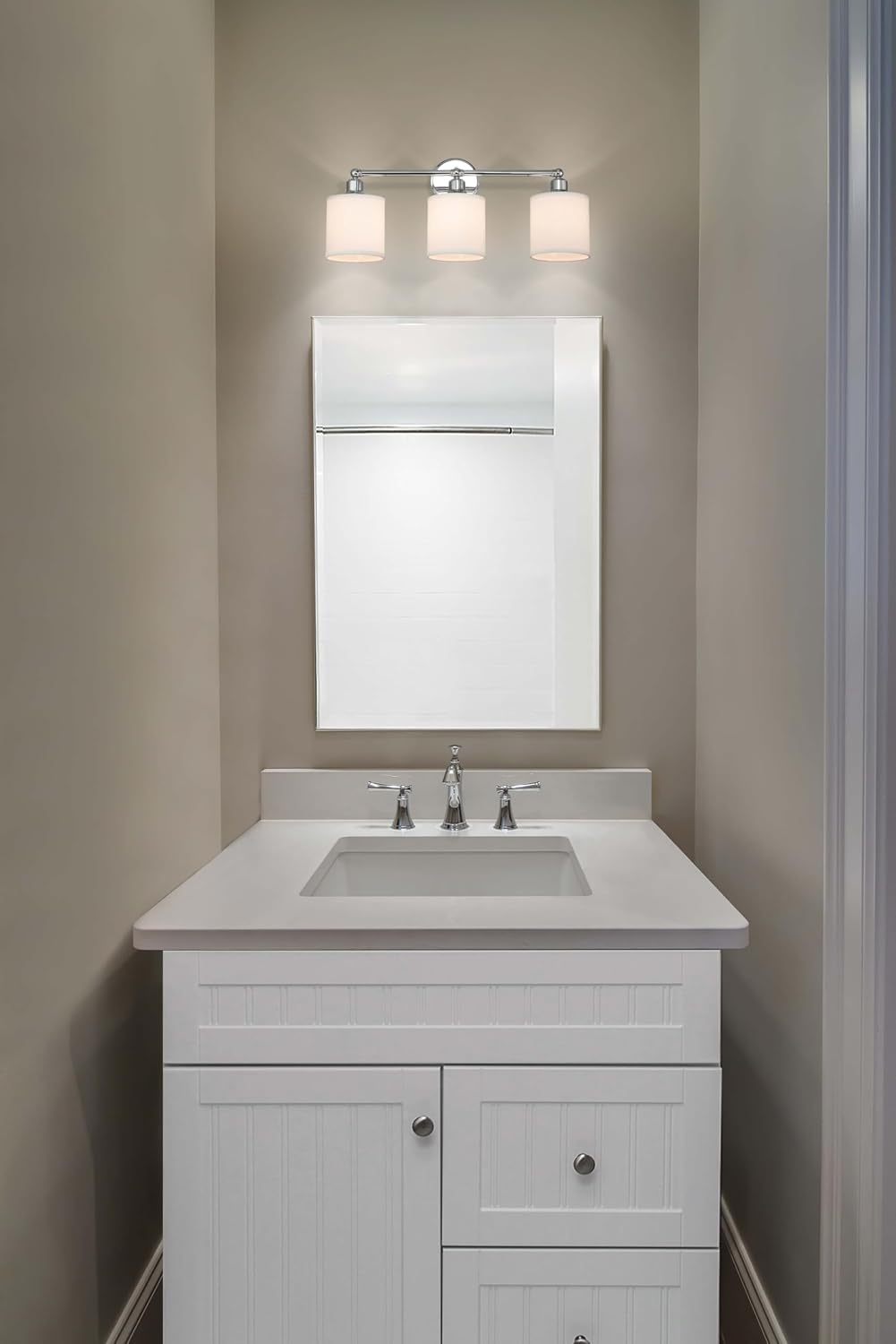XiNBEi Lighting Wall Light, Bathroom Vanity Light with Fabric Shade, 3 Light Wall Fixture Chrome Finish for Bathroom XB-W1214-3-CH