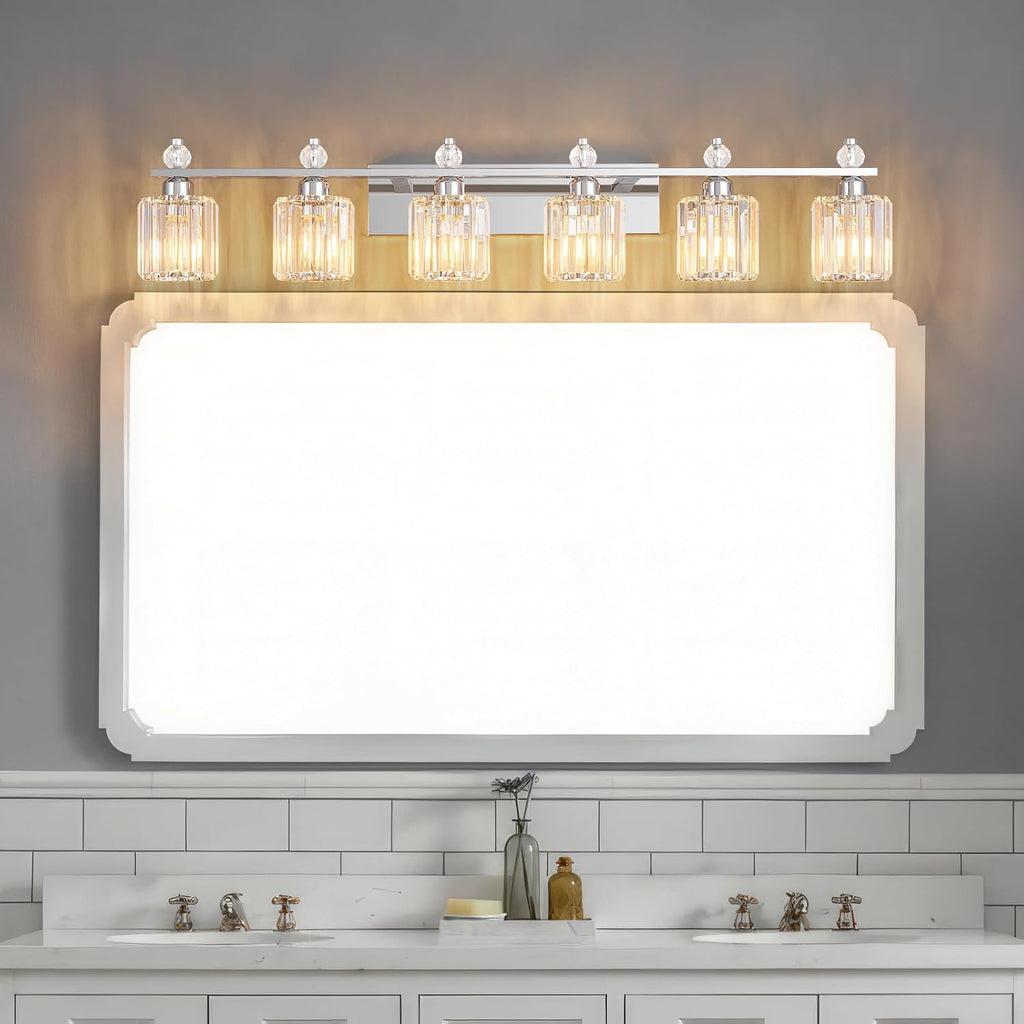 Bathroom Vanity Lights 6-Light Chrome Modern Crystal Vanity Light Fixtures Over Mirror Crystal Bathroom Vanity Lighting Fixtures