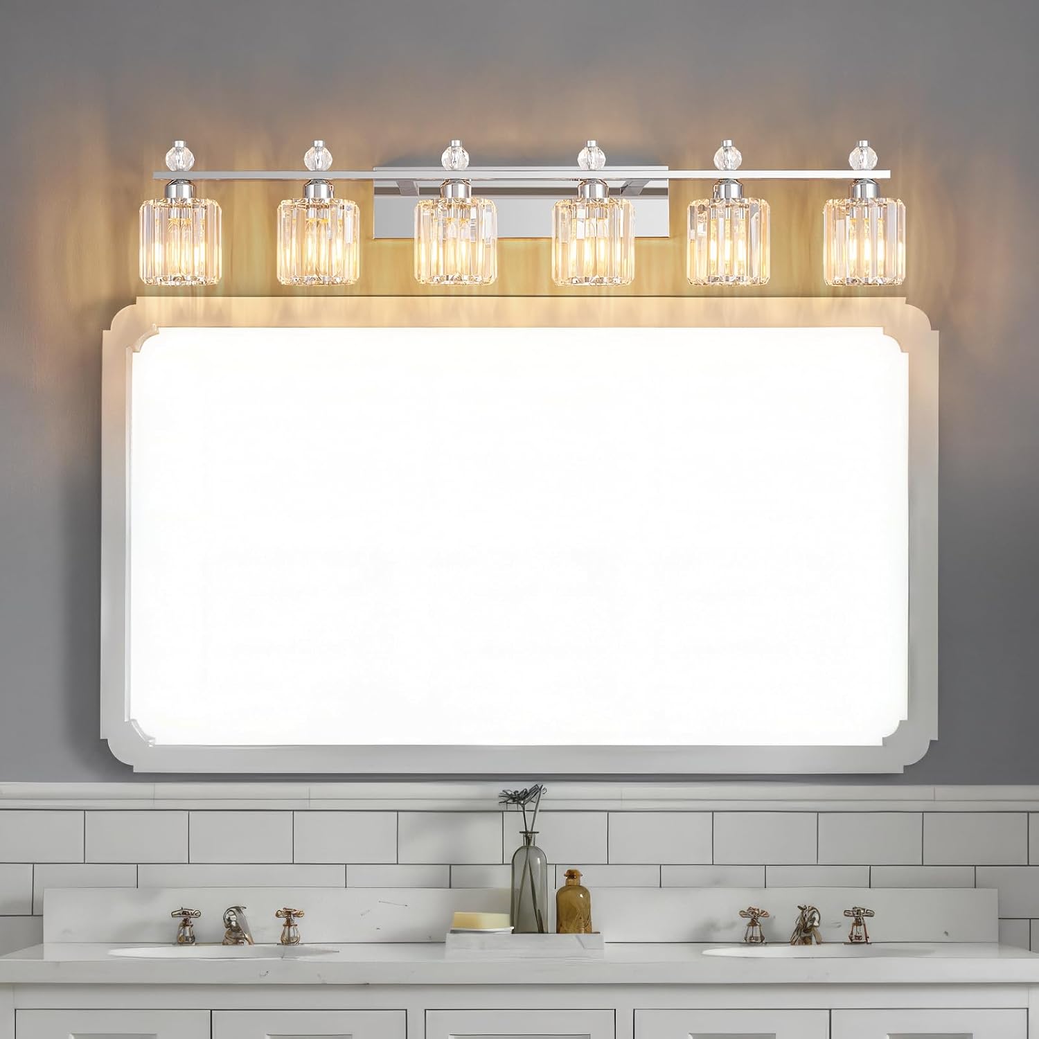 Bathroom Vanity Lights 6-Light Chrome Modern Crystal Vanity Light Fixtures Over Mirror Crystal Bathroom Vanity Lighting Fixtures