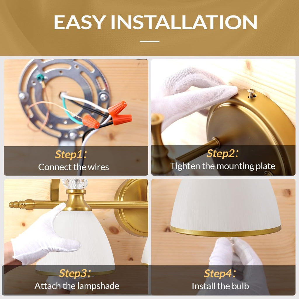 ANDY STAR Brushed Gold Vanity Light, 4-Light Bathroom Light Fixtures, Vintage Wall Lamp with Bell Shaped Frosted Lampshade, 27.8 Inch Bathroom Lighting Fixtures Over Mirror, (Bulbs Not Included)